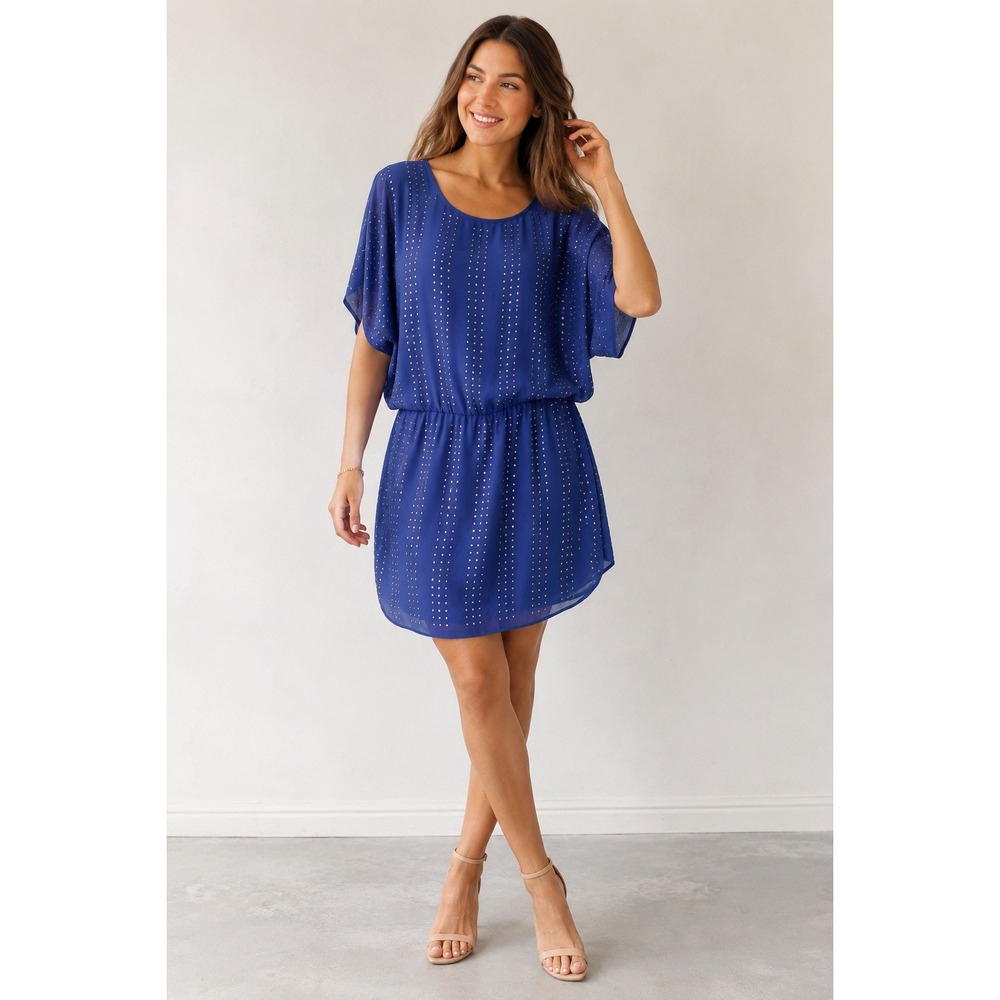 Blaque Label Womens Blue Studded Dolman Sleeve Mini Dress BQD738 Size M